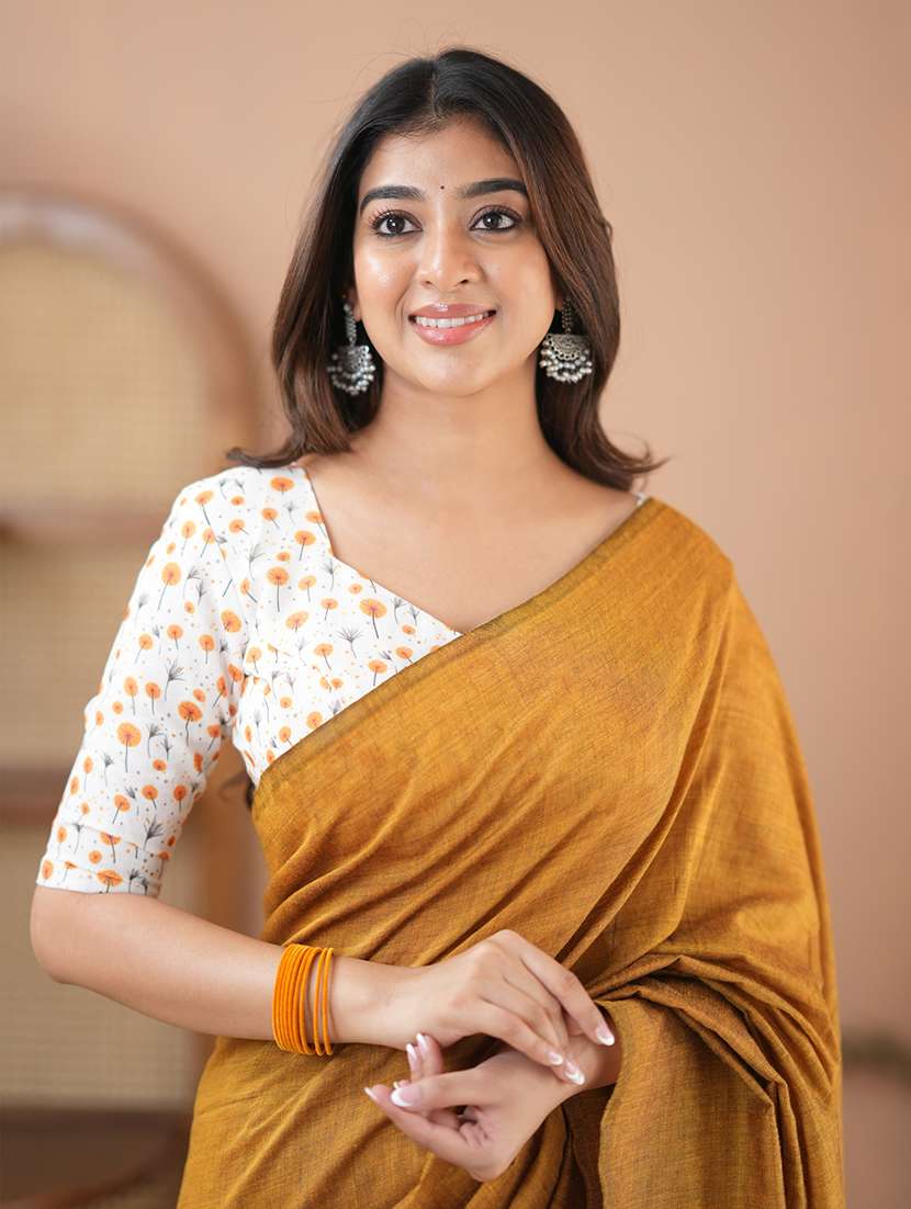 women solid handloom saree with blouse - 22145137 - Standard Image - 7