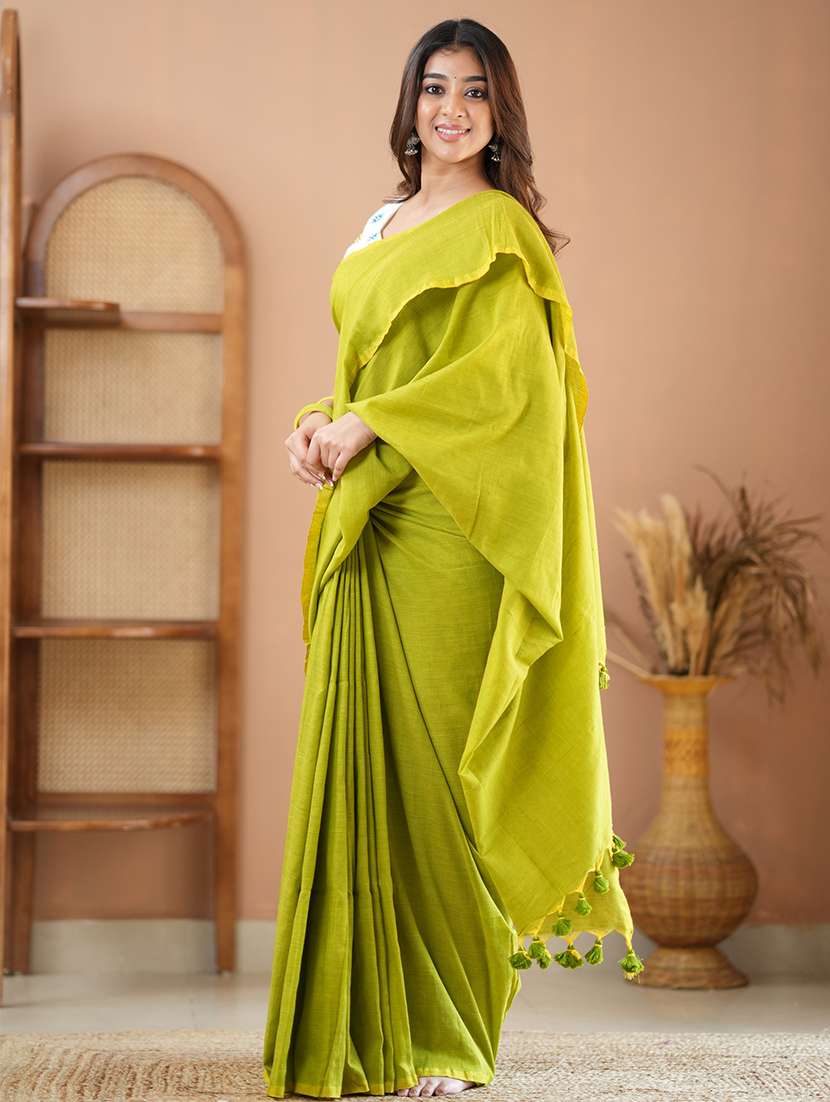 women solid handloom saree with blouse - 22145138 - Standard Image - 2
