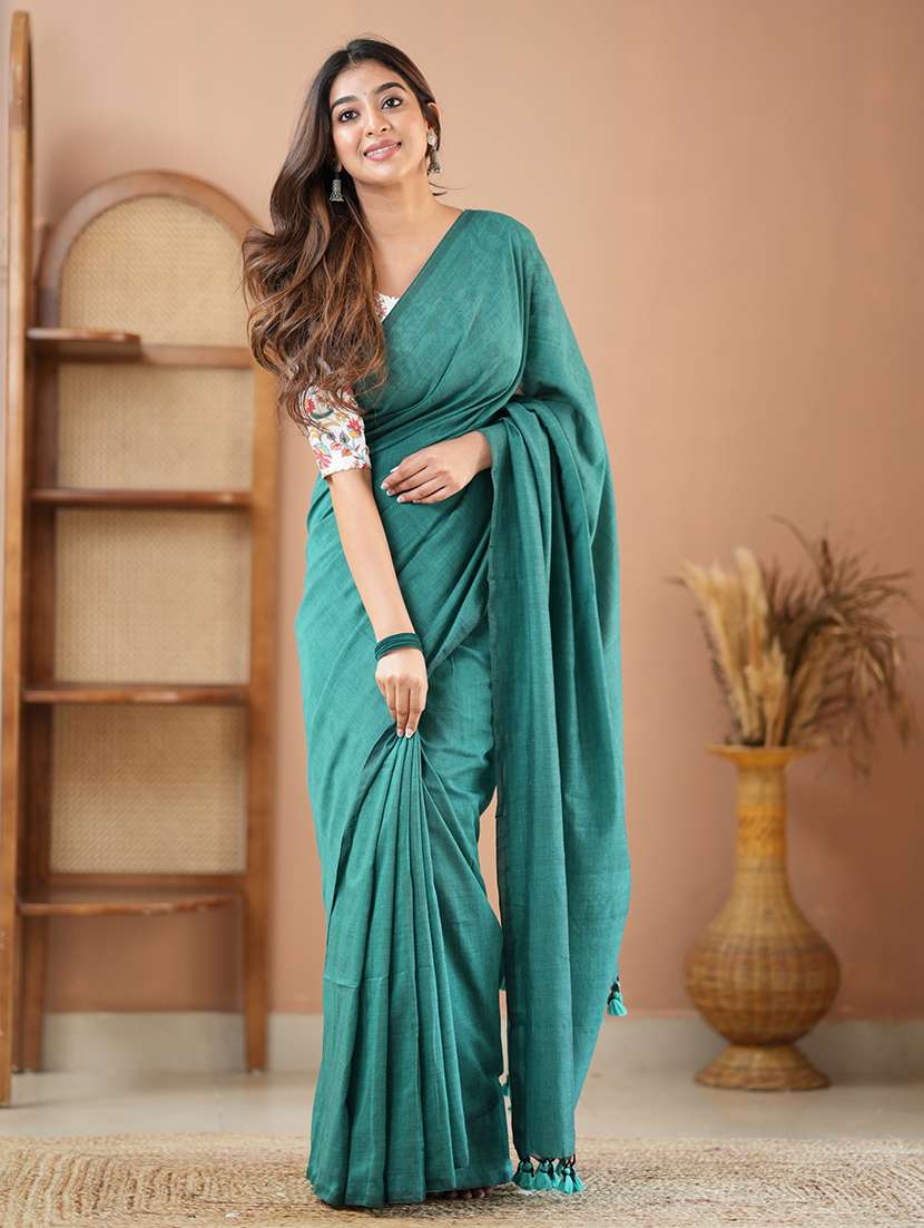 women solid handloom saree with blouse - 22145139 - Standard Image - 2