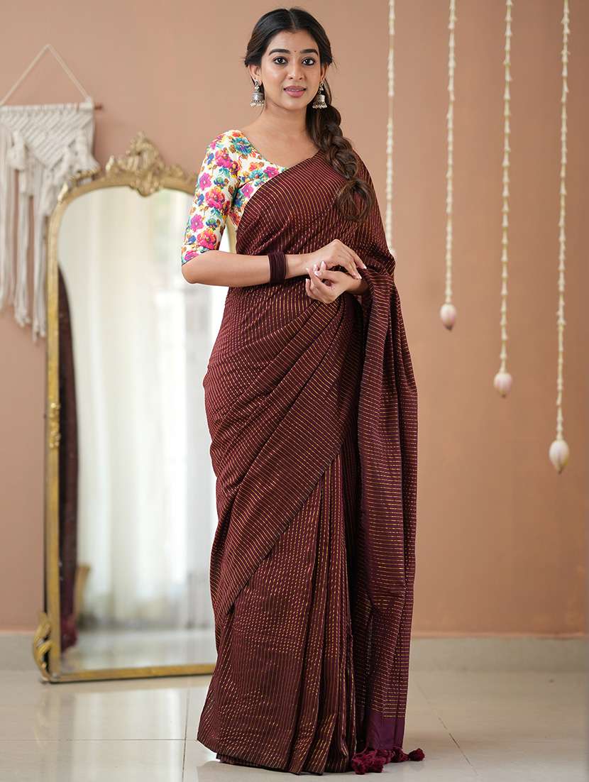 women striped handloom saree with blouse - 22145141 - Standard Image - 2