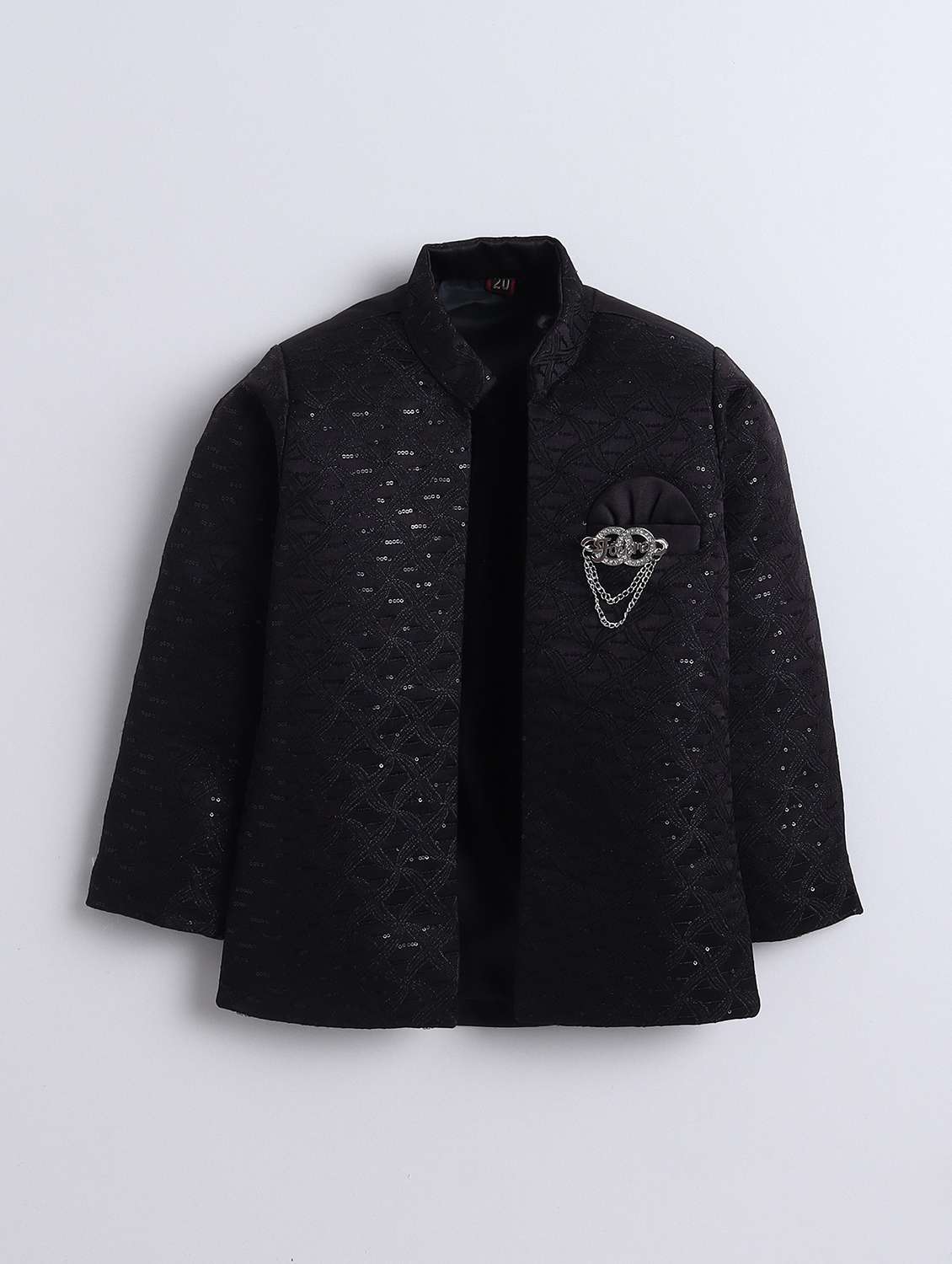boys embroidered mandarin neck sherwani set - 22145341 - Standard Image - 2