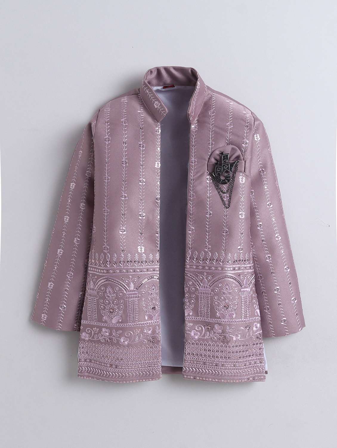 boys embroidered mandarin neck sherwani set - 22145344 -  Standard Image - 2