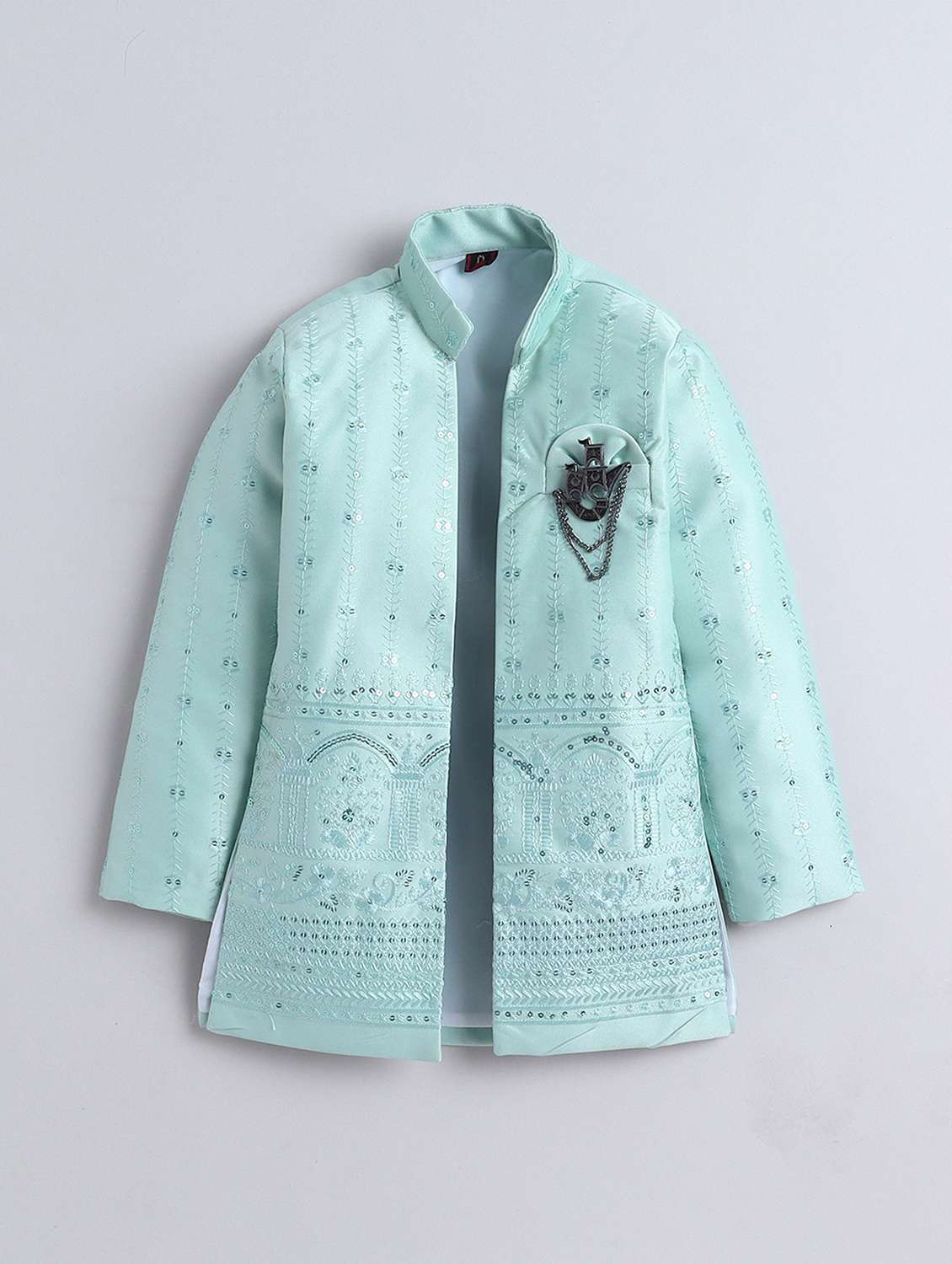 boys embroidered mandarin neck sherwani set - 22145346 -  Standard Image - 2