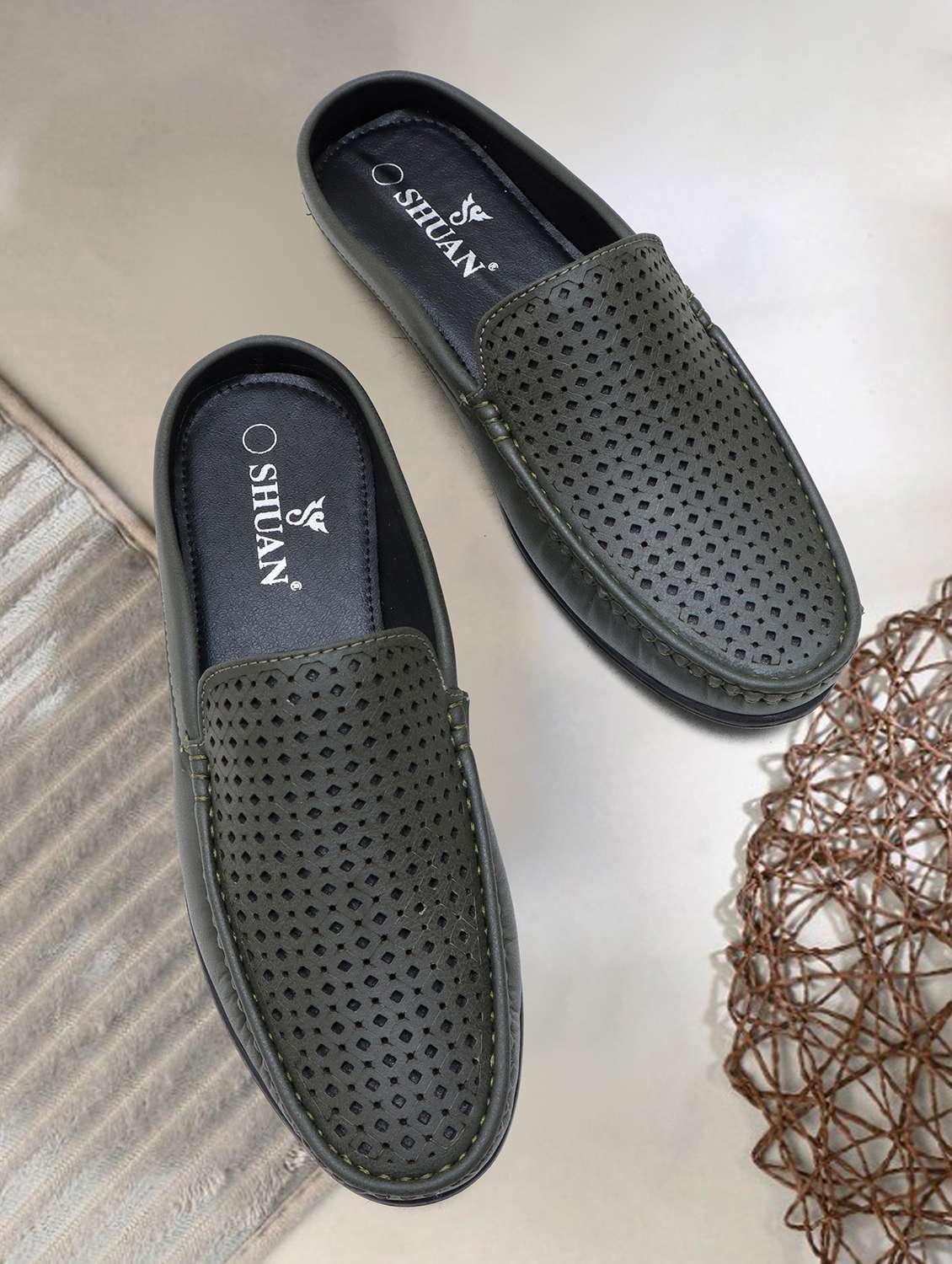 men olive slip on loafer