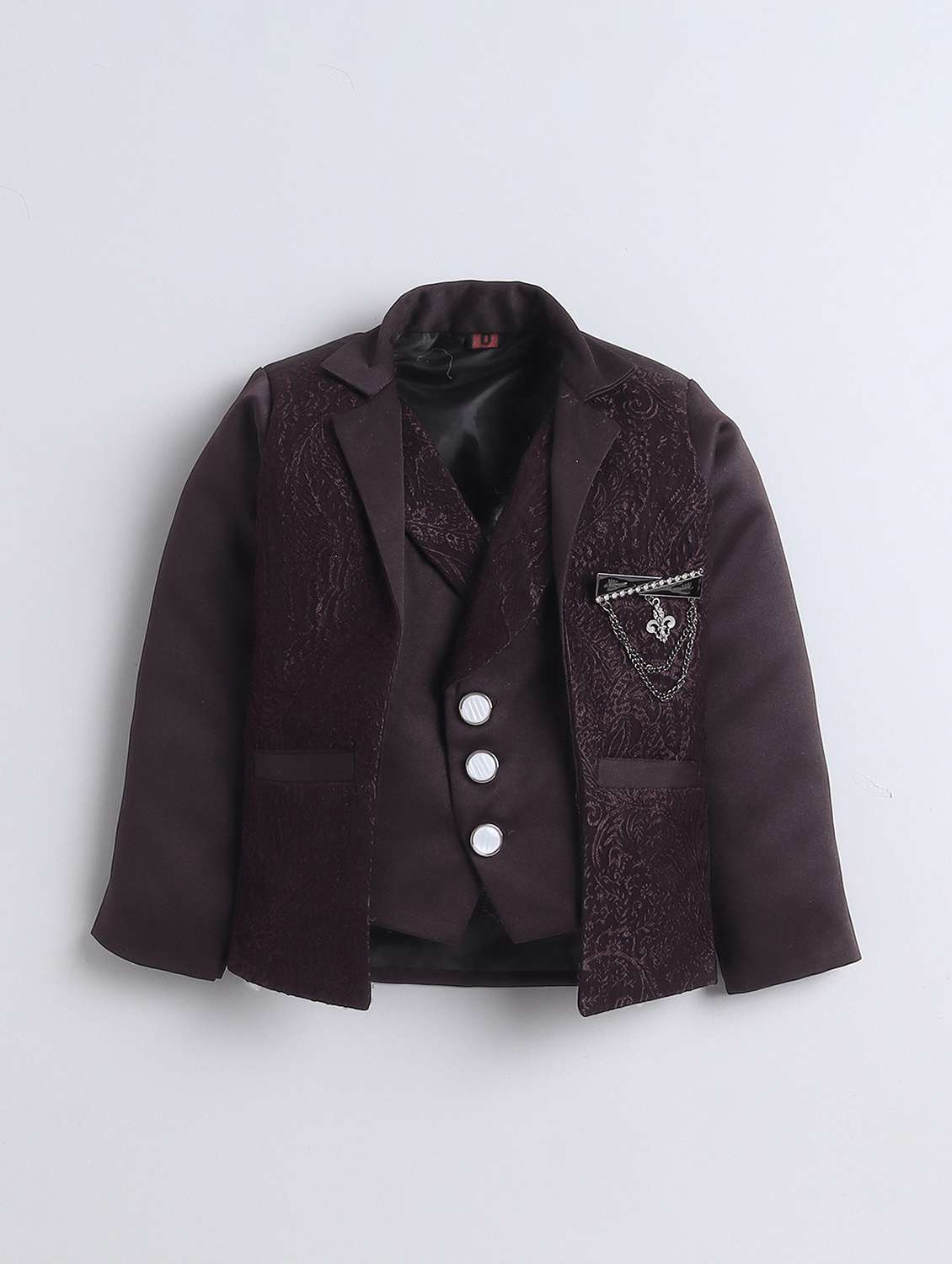 boys self designed blazer and trouser with shirt set - 22145699 -  Standard Image - 2