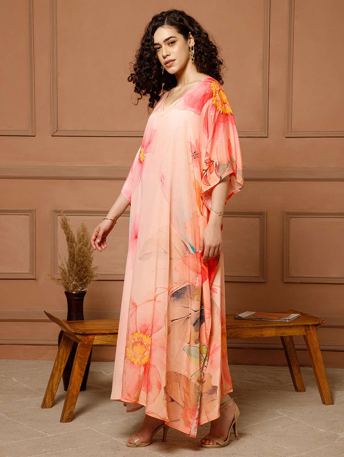 women floral printed kimono sleeve maxi kaftan - 22145729 -  Standard Image - 2