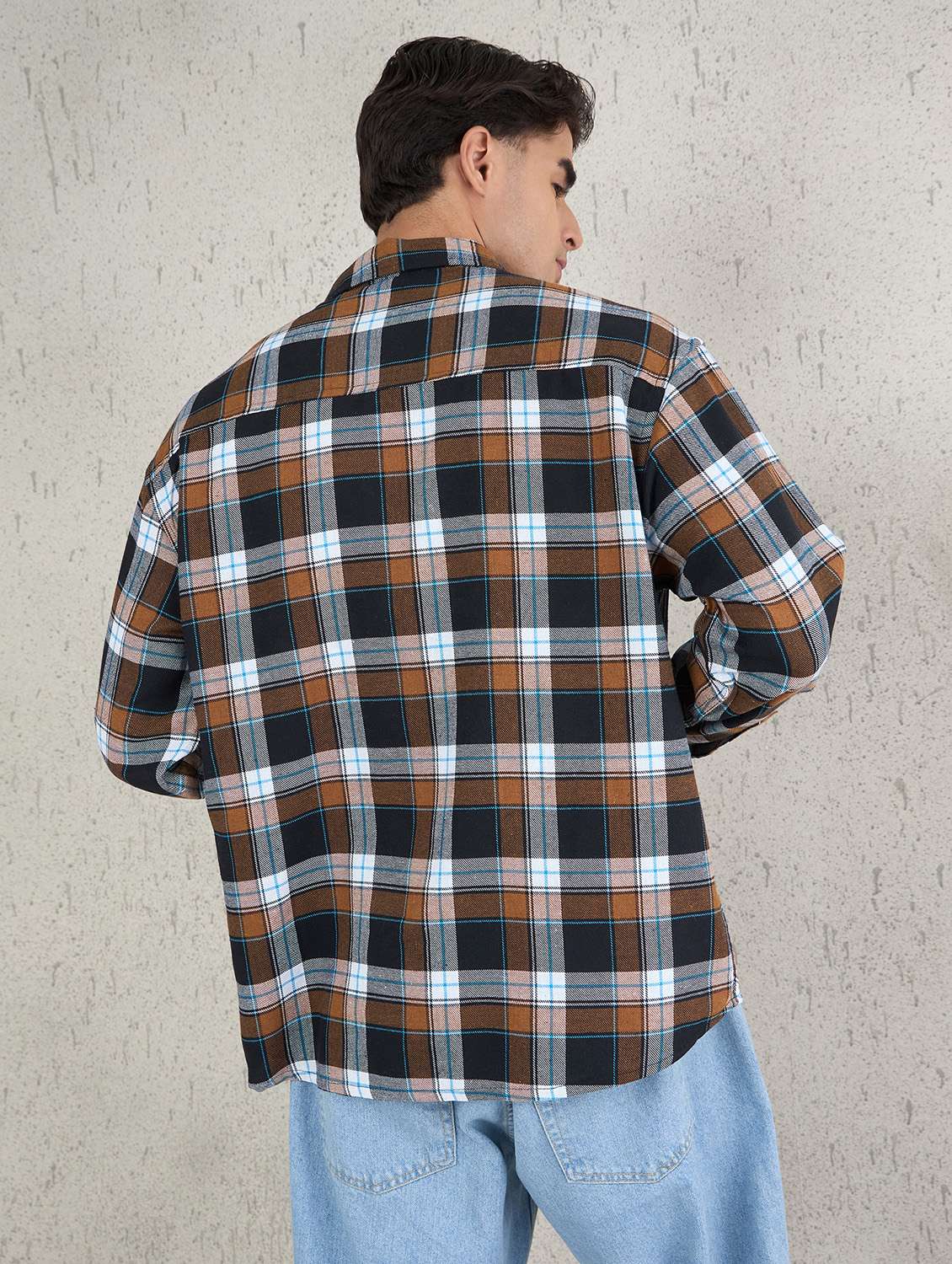 men checkered long sleeve oversized casual shirt - 22145730 -  Standard Image - 2