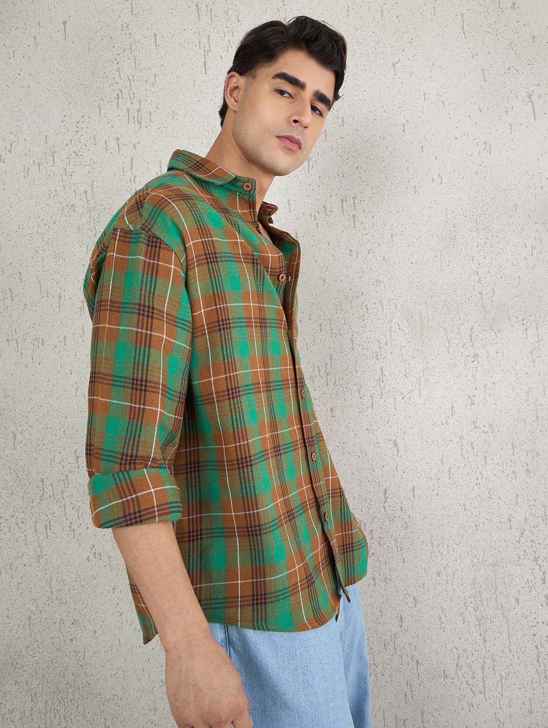 men checkered long sleeve oversized casual shirt - 22145731 -  Standard Image - 2