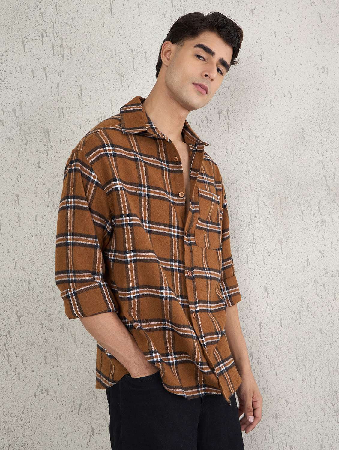 men checkered long sleeve oversized casual shirt - 22145732 -  Standard Image - 2