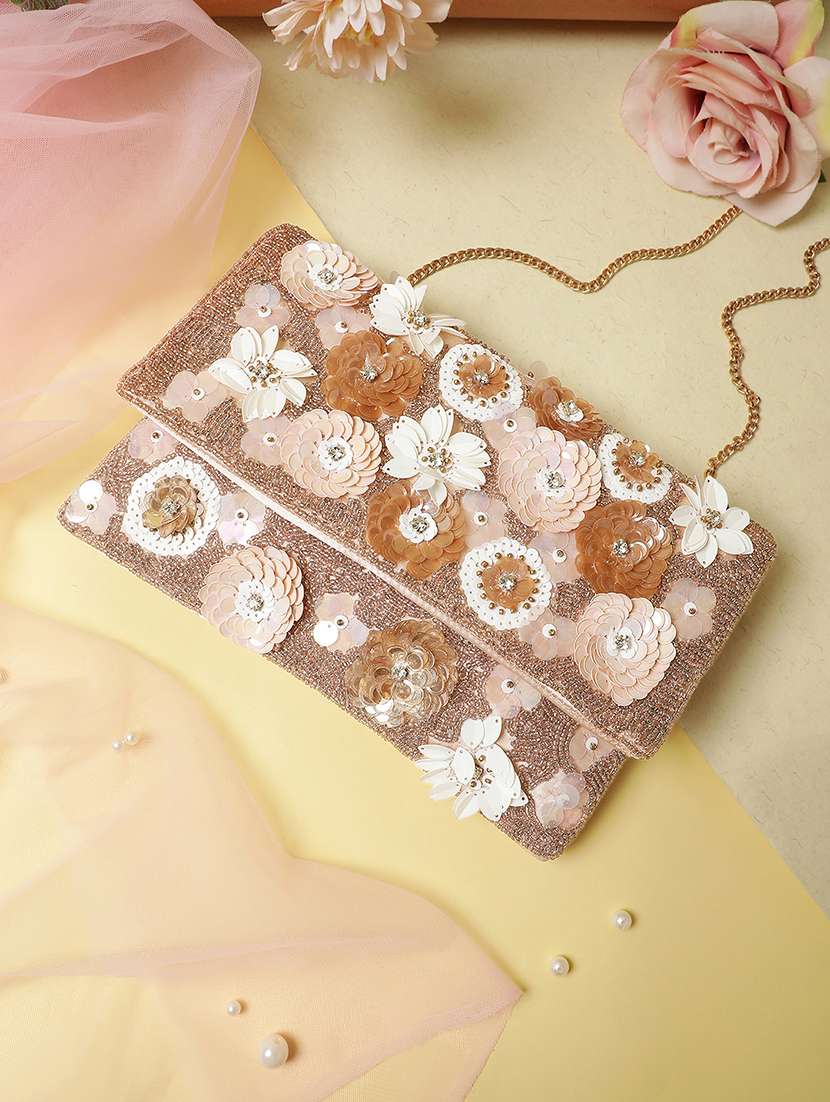 floral embellished satin sling bag party clutch - 22145738 - Zoom Image - 0