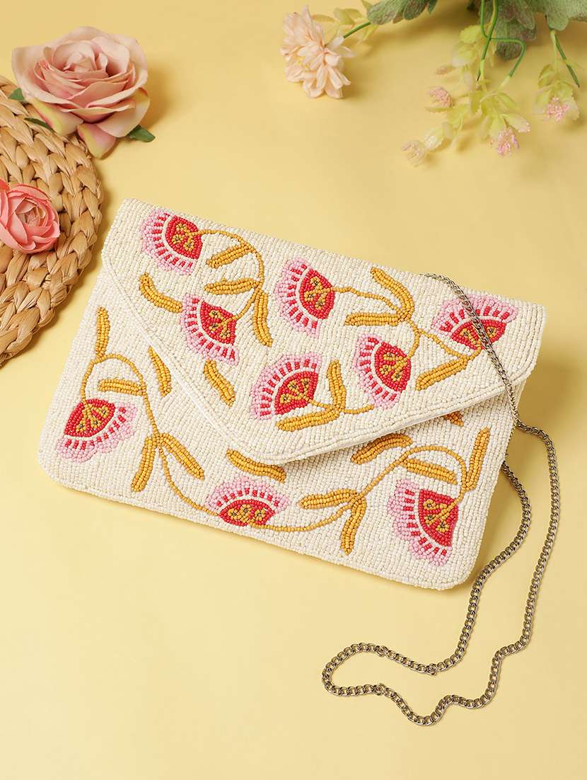 floral embroidered sling bag with chain