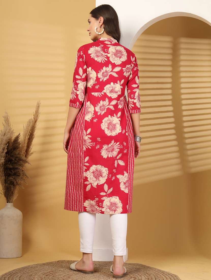 women floral printed three quarter sleeve a-line kurta - 22145747 - Standard Image - 2