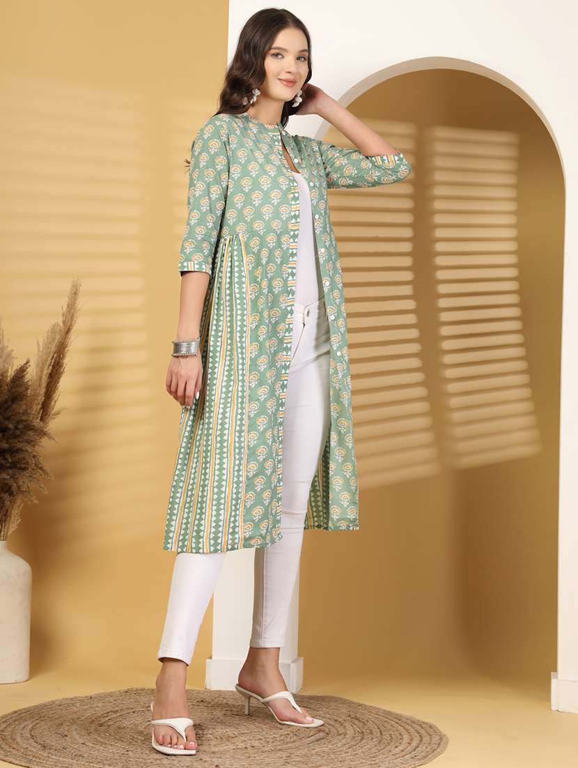 women floral printed three quarter sleeve a-line kurta  - 22145748 -  Standard Image - 2