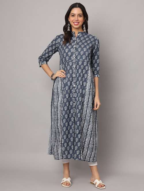 women floral printed three quarter sleeve a-line kurta  - 22145750 -  Standard Image - 0