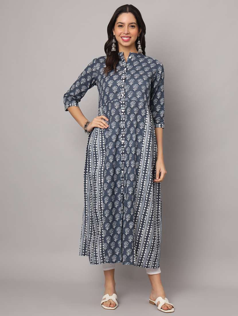 women floral printed three quarter sleeve a-line kurta 