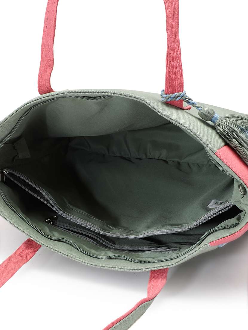 colorblock pastel canvas tote bag with tassel - 22145792 -  Standard Image - 2