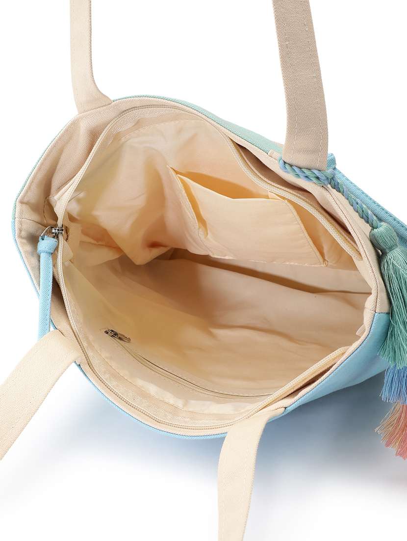 color block canvas tote bag with tassels - 22145793 -  Standard Image - 2