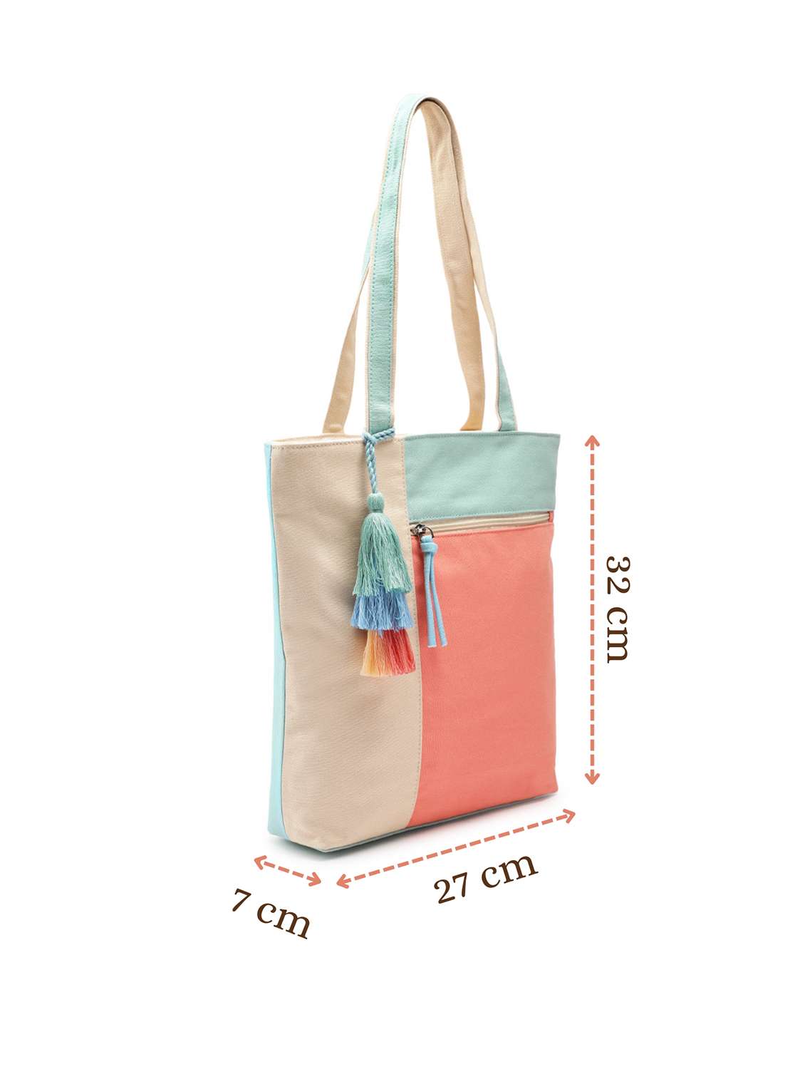 color block canvas tote bag with tassels - 22145793 -  Standard Image - 7