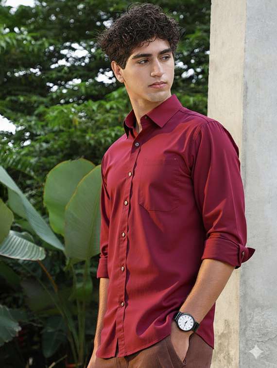 men solid long sleeve slim fit casual shirt - 22145799 - Standard Image - 2