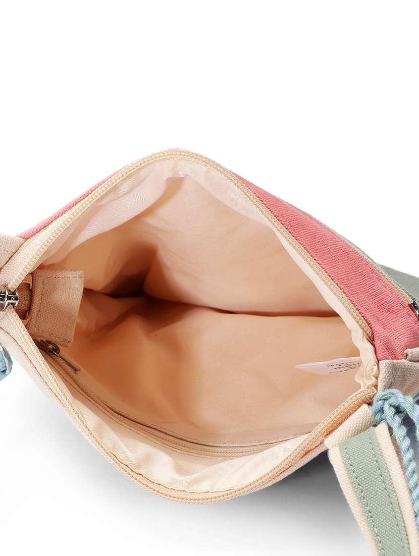 colorblock canvas sling bag with tassels - 22145801 - Standard Image - 2