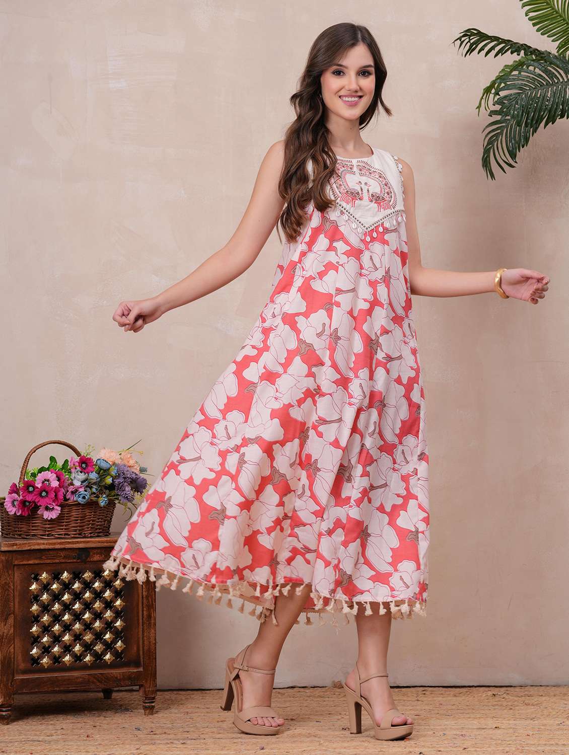 women floral printed sleeveless a-line ethnic dress - 22145858 - Standard Image - 2