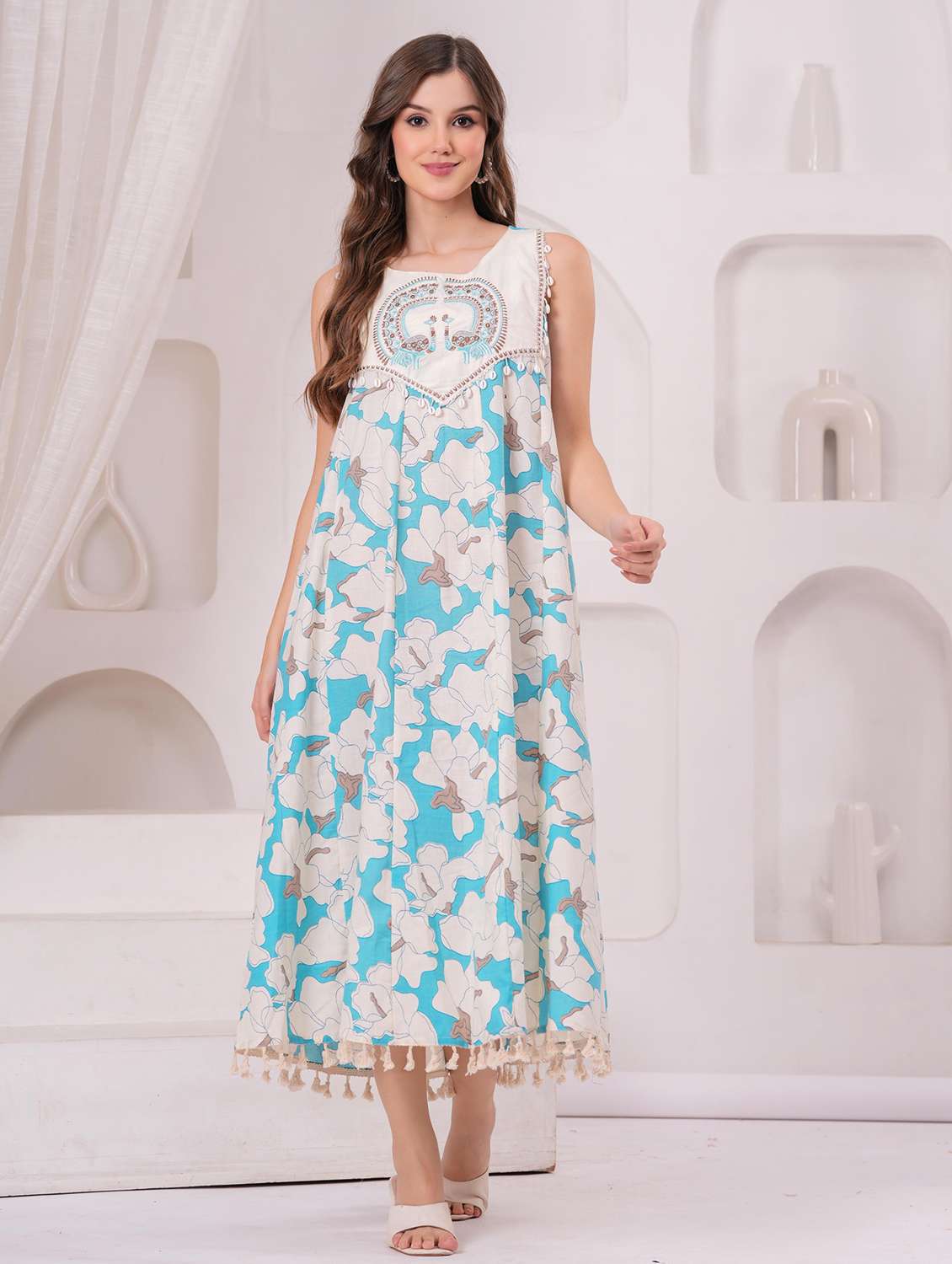women floral printed sleeveless a-line ethnic dress - 22145859 - Standard Image - 2