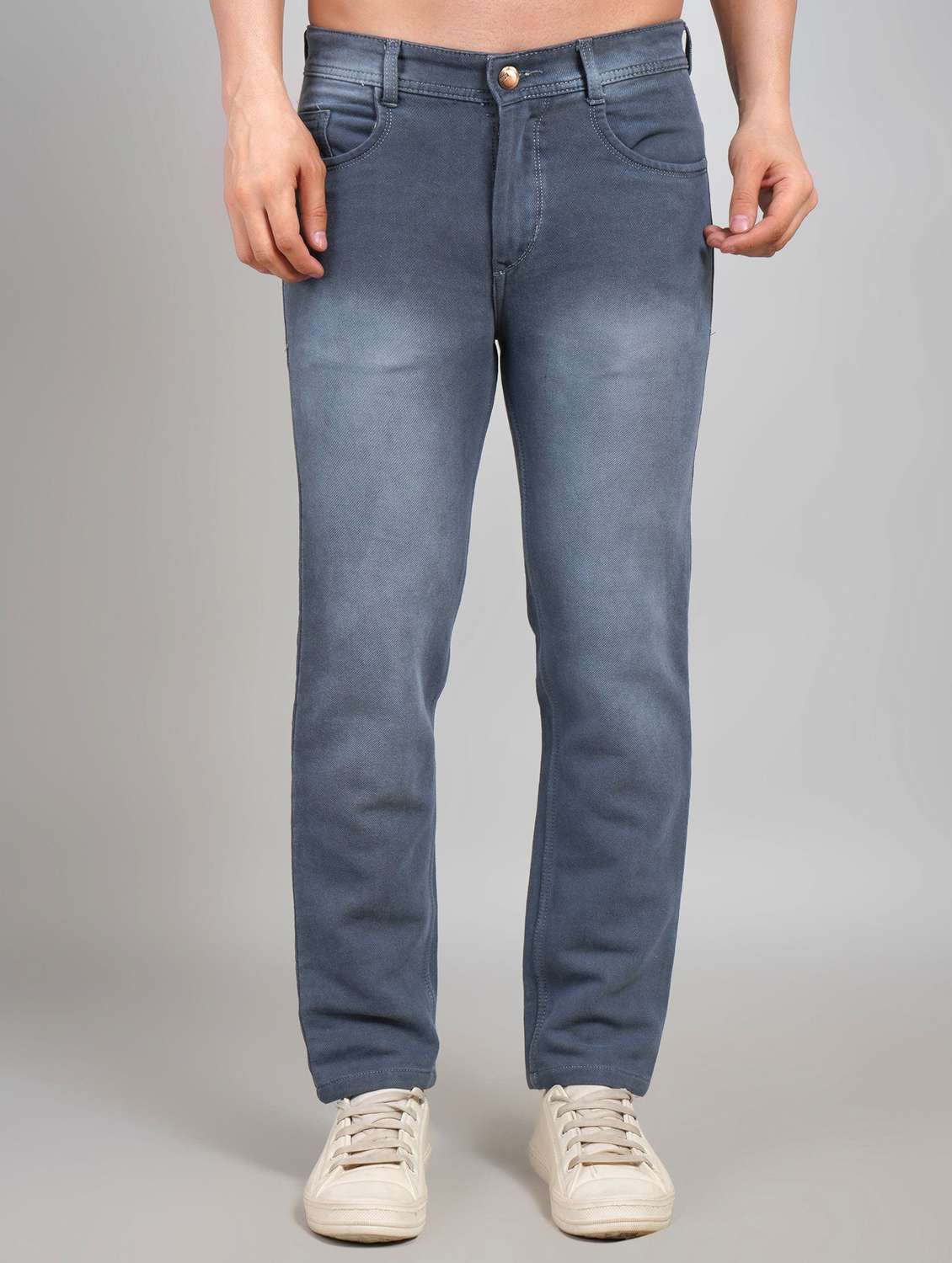 men washed mid rise straight fit jeans