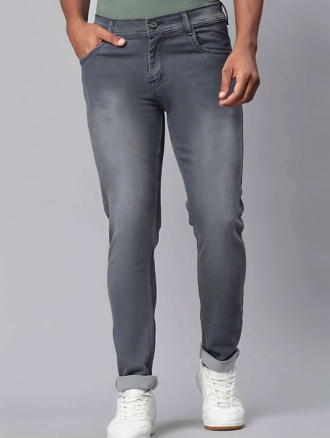 men washed mid rise slim fit jeans