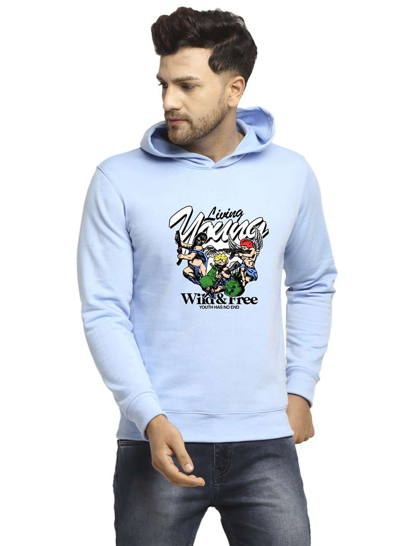 men front print long sleeve regular fit hooded sweatshirt - 22146069 -  Standard Image - 2