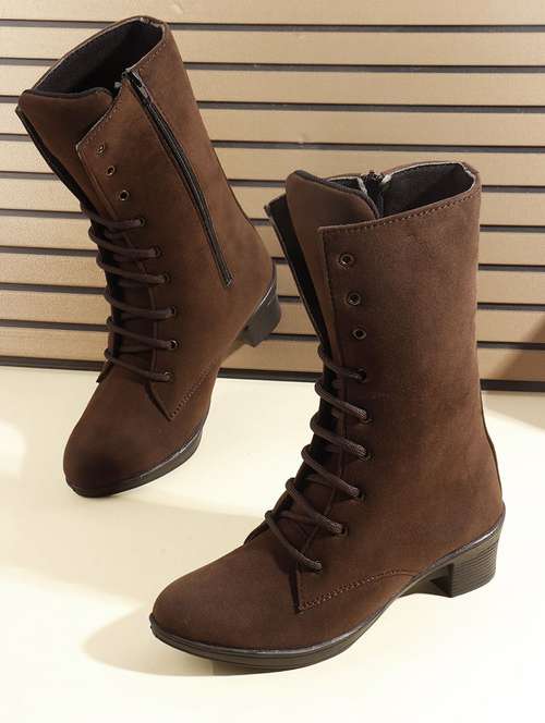 women solid lace up calf length boot - 22146133 -  Standard Image - 0