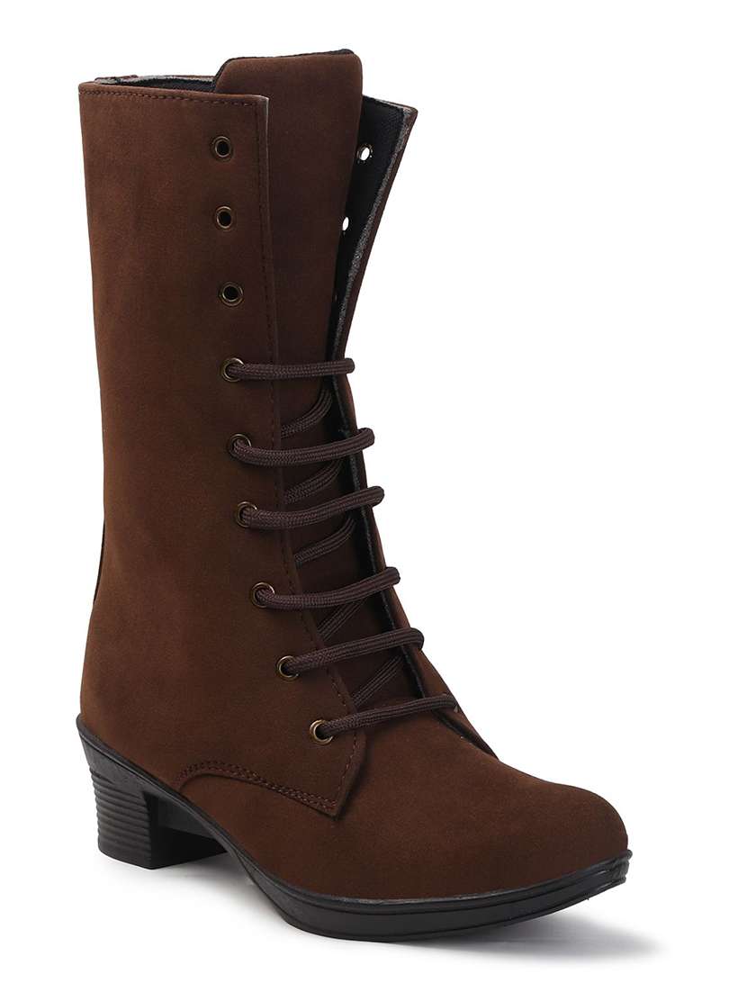 women solid lace up calf length boot - 22146133 -  Standard Image - 2