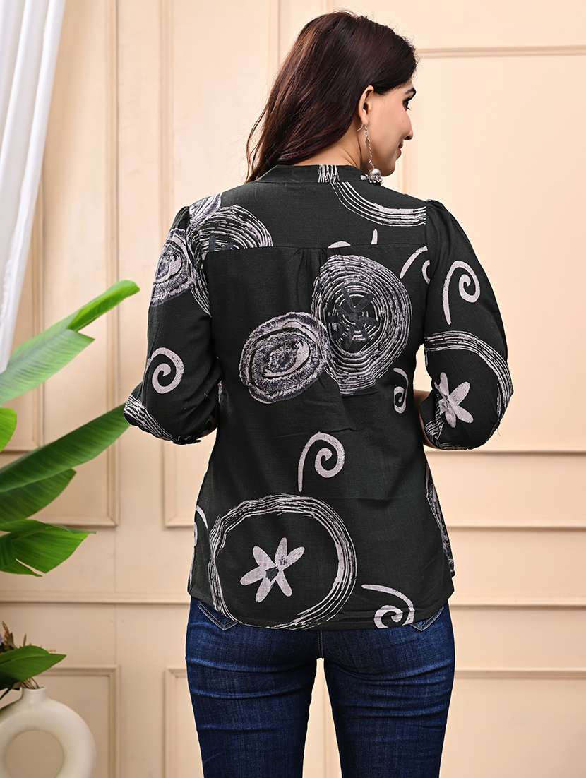 women printed three quarter sleeve ethnic top - 22146147 - Standard Image - 2