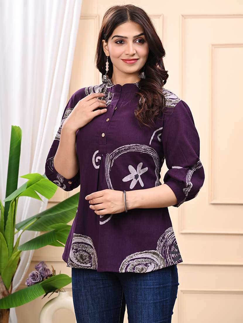 women printed three quarter sleeve ethnic top - 22146150 -  Standard Image - 2