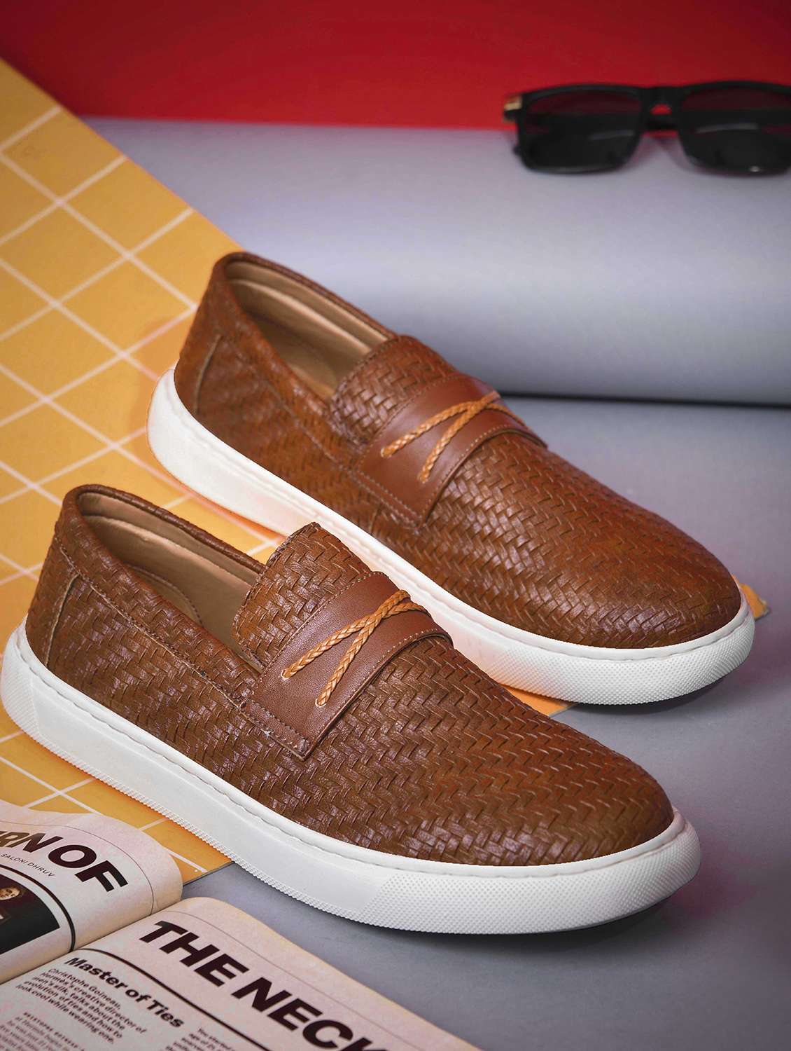 men tan slip on loafer