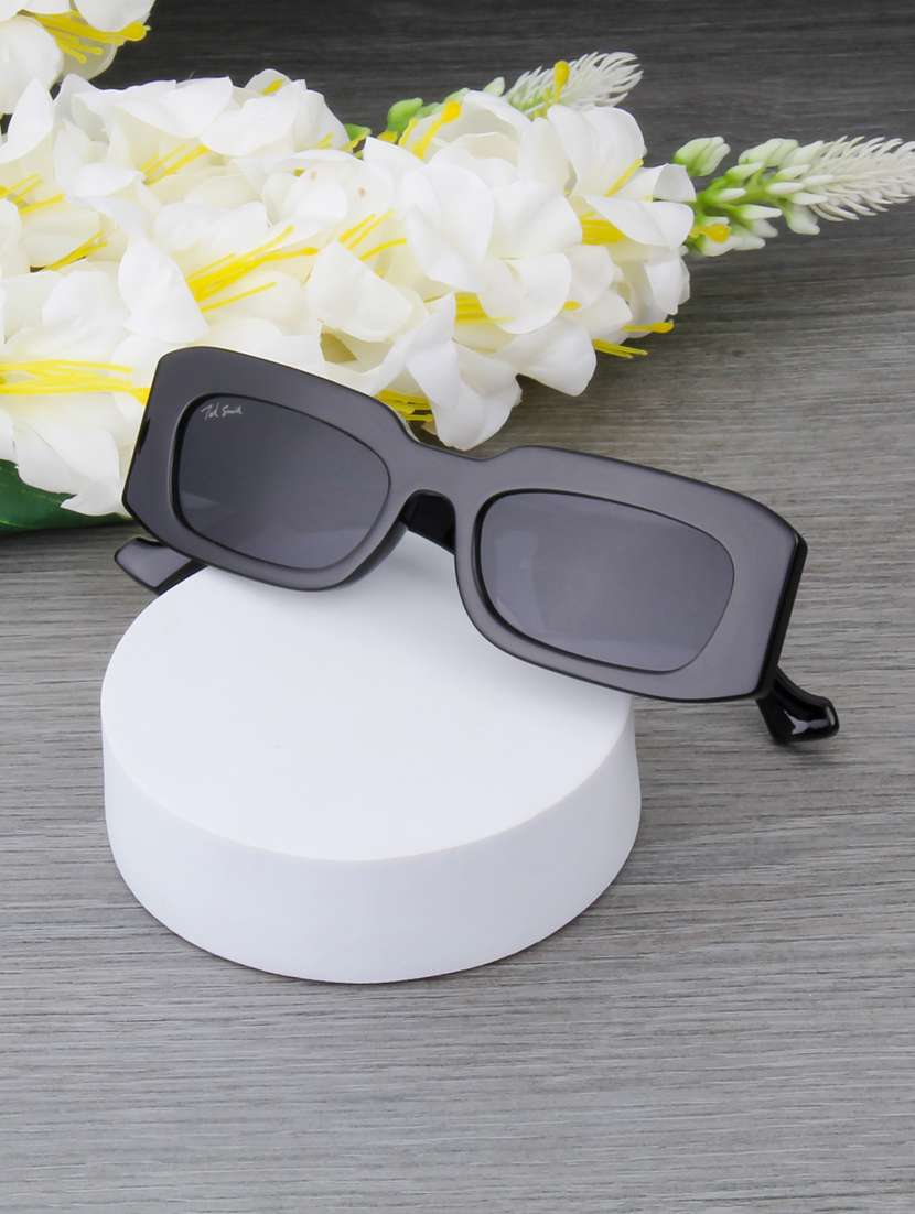 ted smith unisex rectangle black sunglasses with uv protected lenses