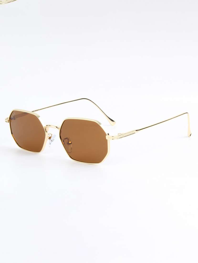 ted smith unisex septagon gold brown sunglasses with uv protected lenses - 22146517 -  Standard Image - 2