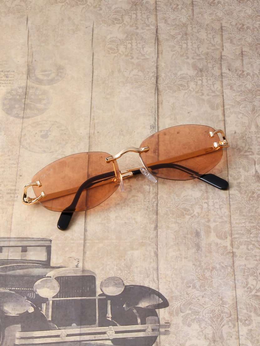 ted smith unisex rimless oval gold pink sunglasses with uv protected lenses