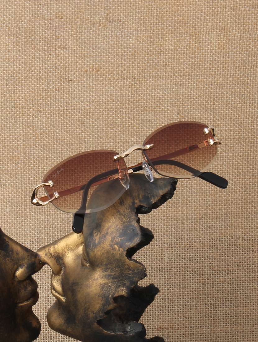 ted smith unisex rimless oval gold pink sunglasses with uv protected lenses