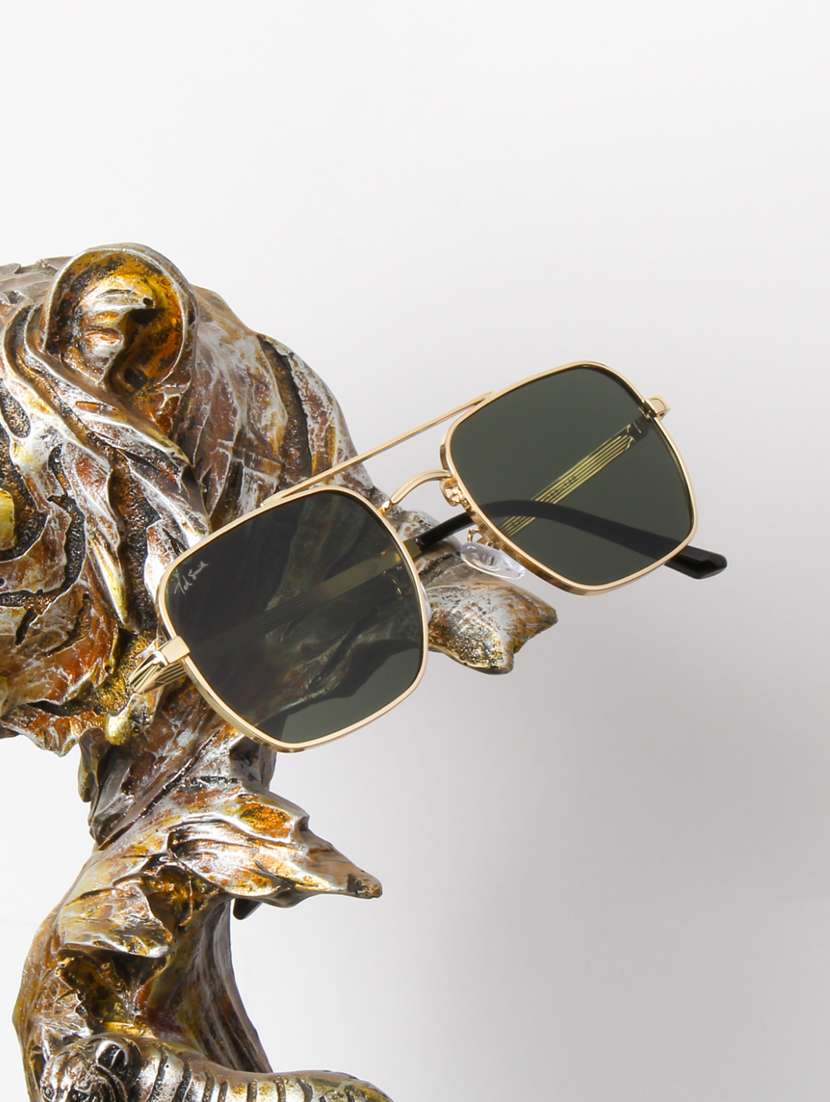 ted smith unisex aviator square gold green sunglasses with uv protected lenses