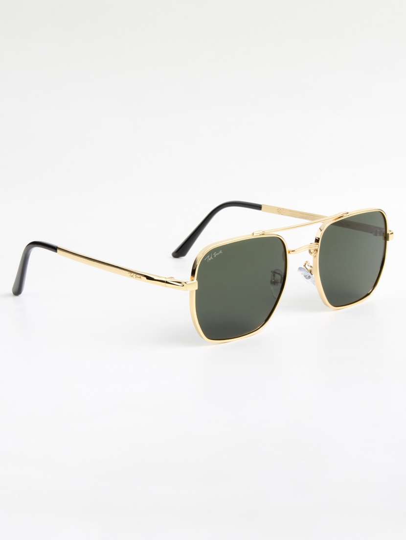 ted smith unisex aviator square gold green sunglasses with uv protected lenses - 22146540 -  Standard Image - 2