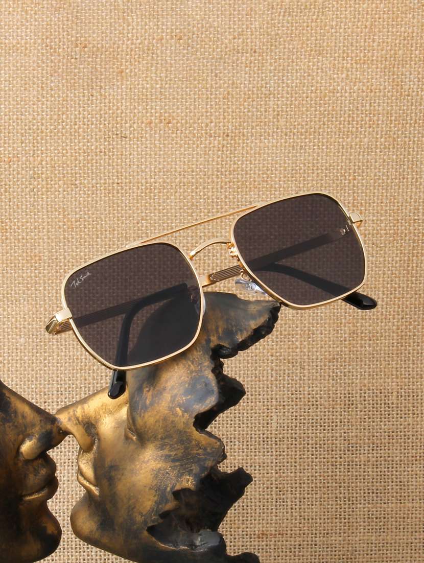 ted smith unisex aviator square gold green sunglasses with uv protected lenses