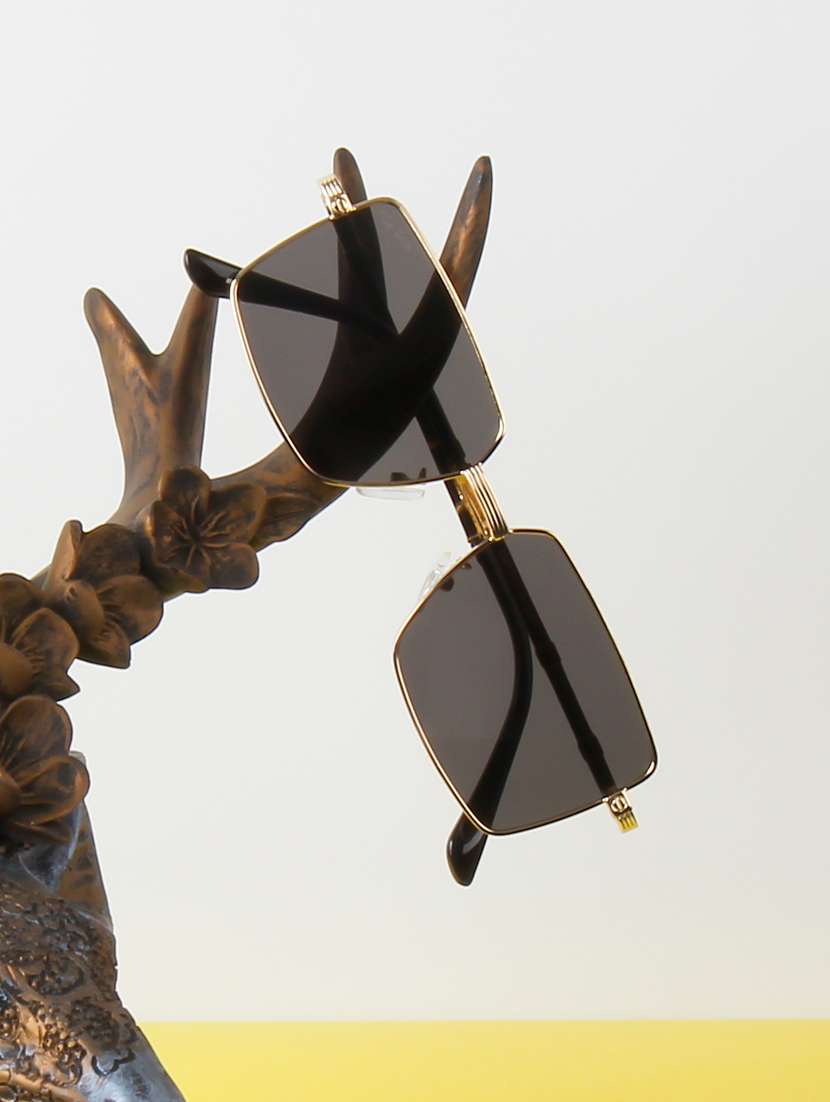 ted smith unisex square gold black sunglasses with uv protected lenses