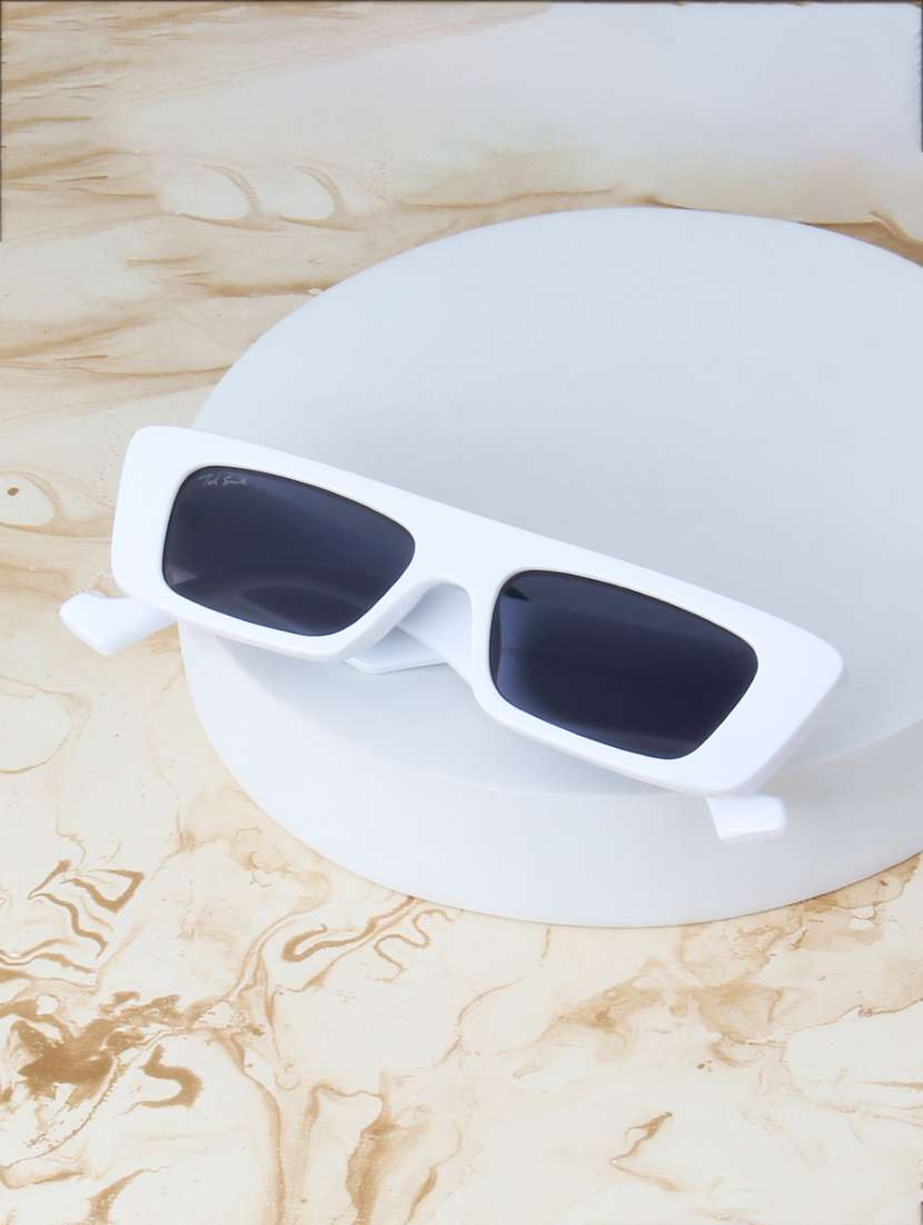 ted smith unisex browline rectangle white black uv protected sunglasses