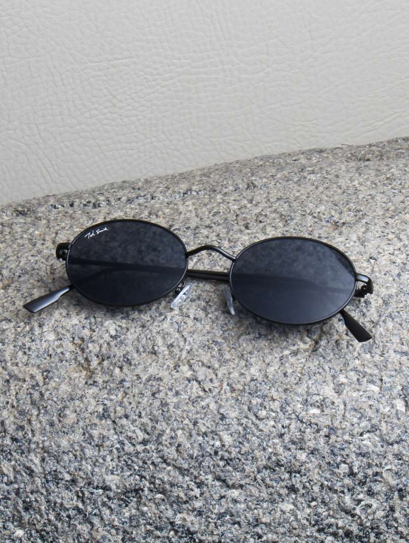 ted smith unisex metal oval black sunglasses with uv protected lenses