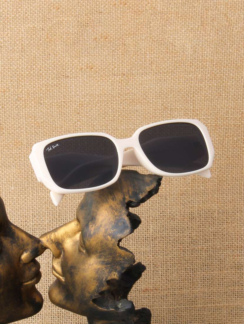ted smith unisex regtangle beige black sunglasses with uv protected lenses