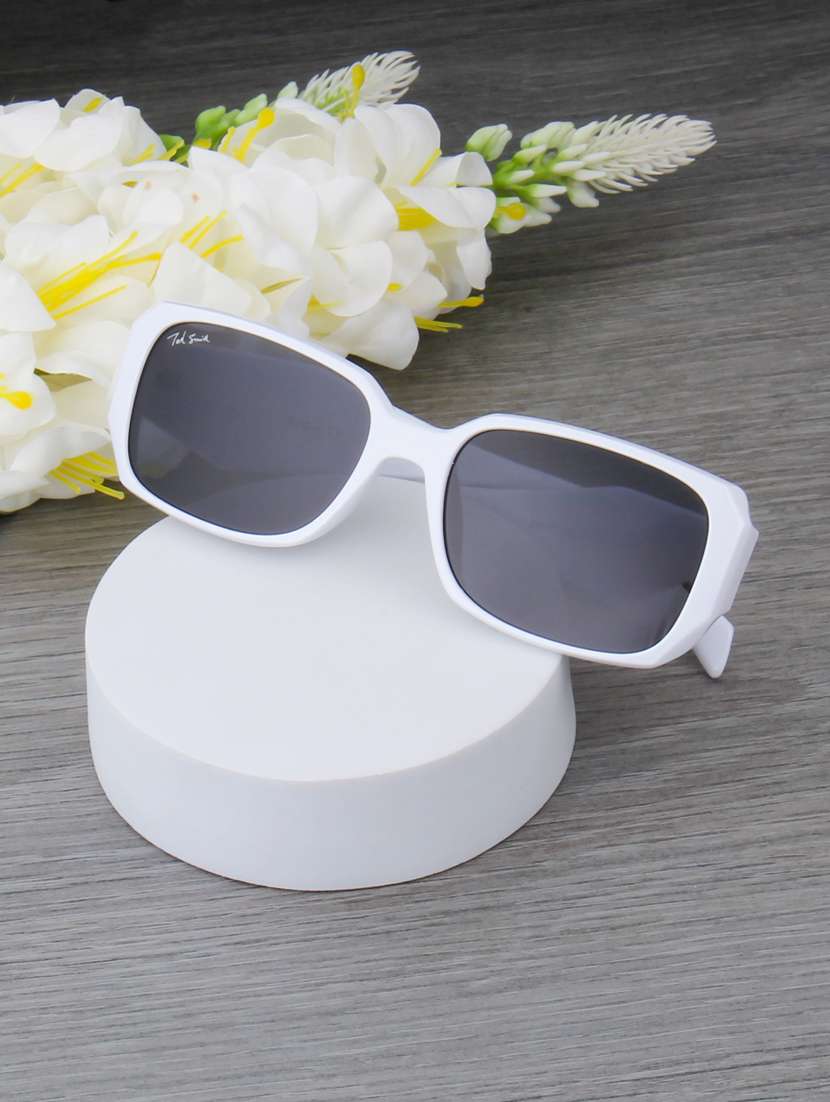 ted smith unisex regtangle white black sunglasses with uv protected lenses