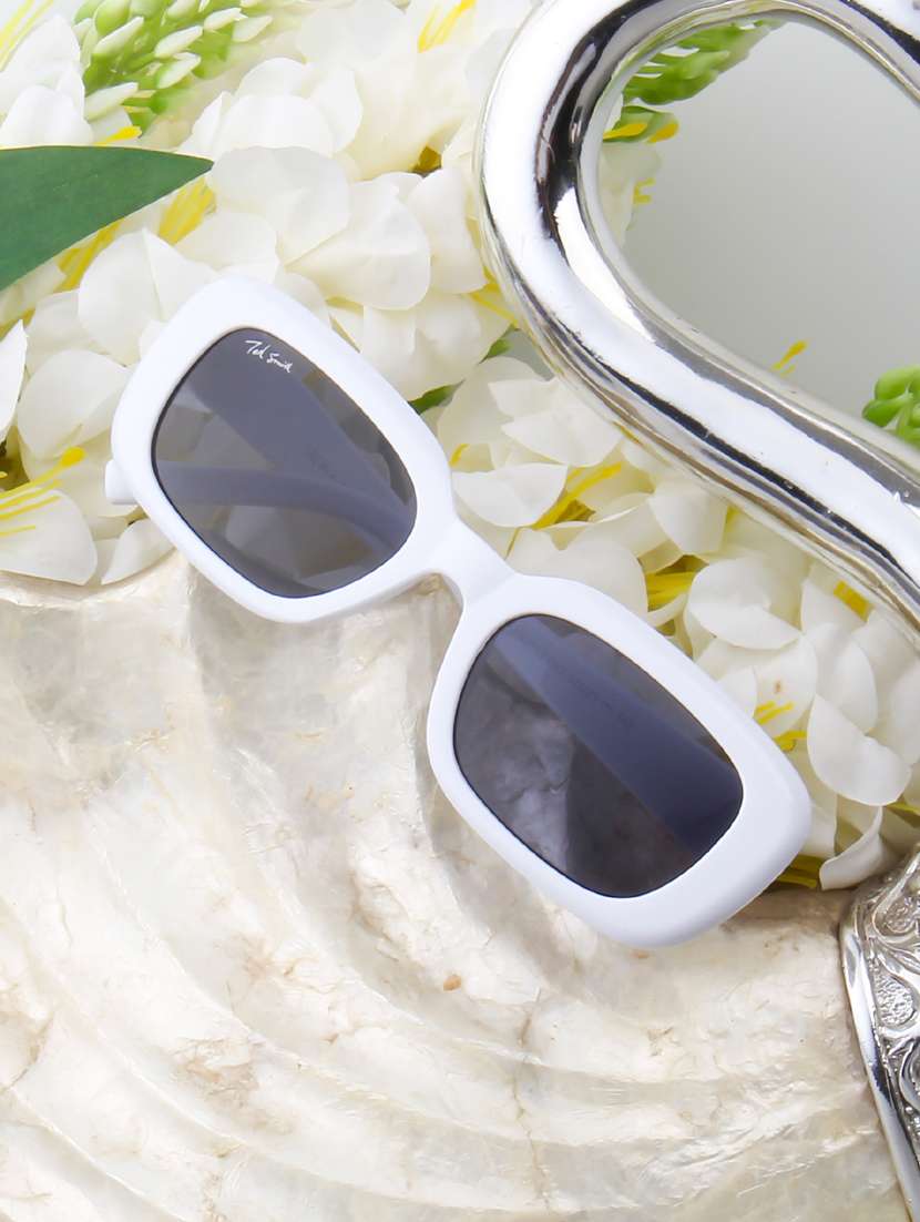 ted smith unisex rectangle white black sunglasses with uv protected lenses