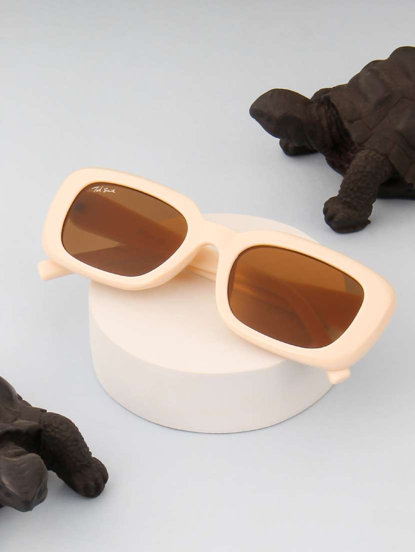 ted smith unisex rectangle cream brown sunglasses with uv protected lenses