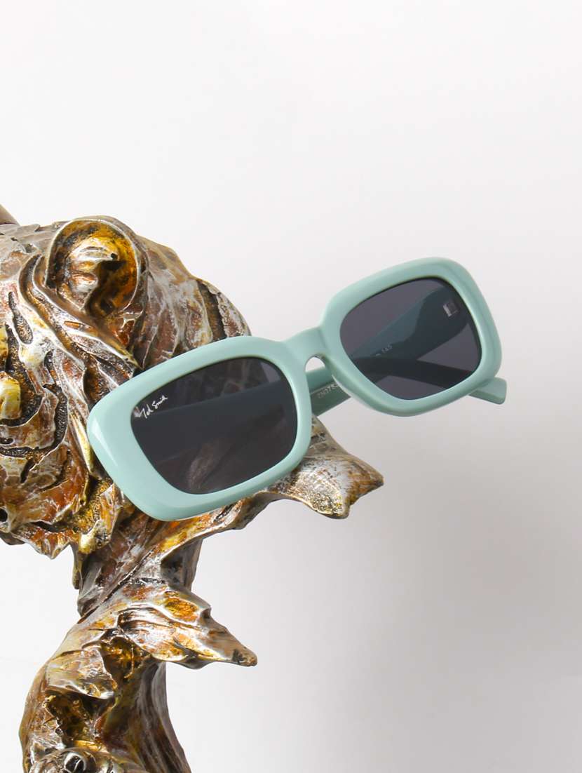 ted smith unisex rectangle green black sunglasses with uv protected lenses