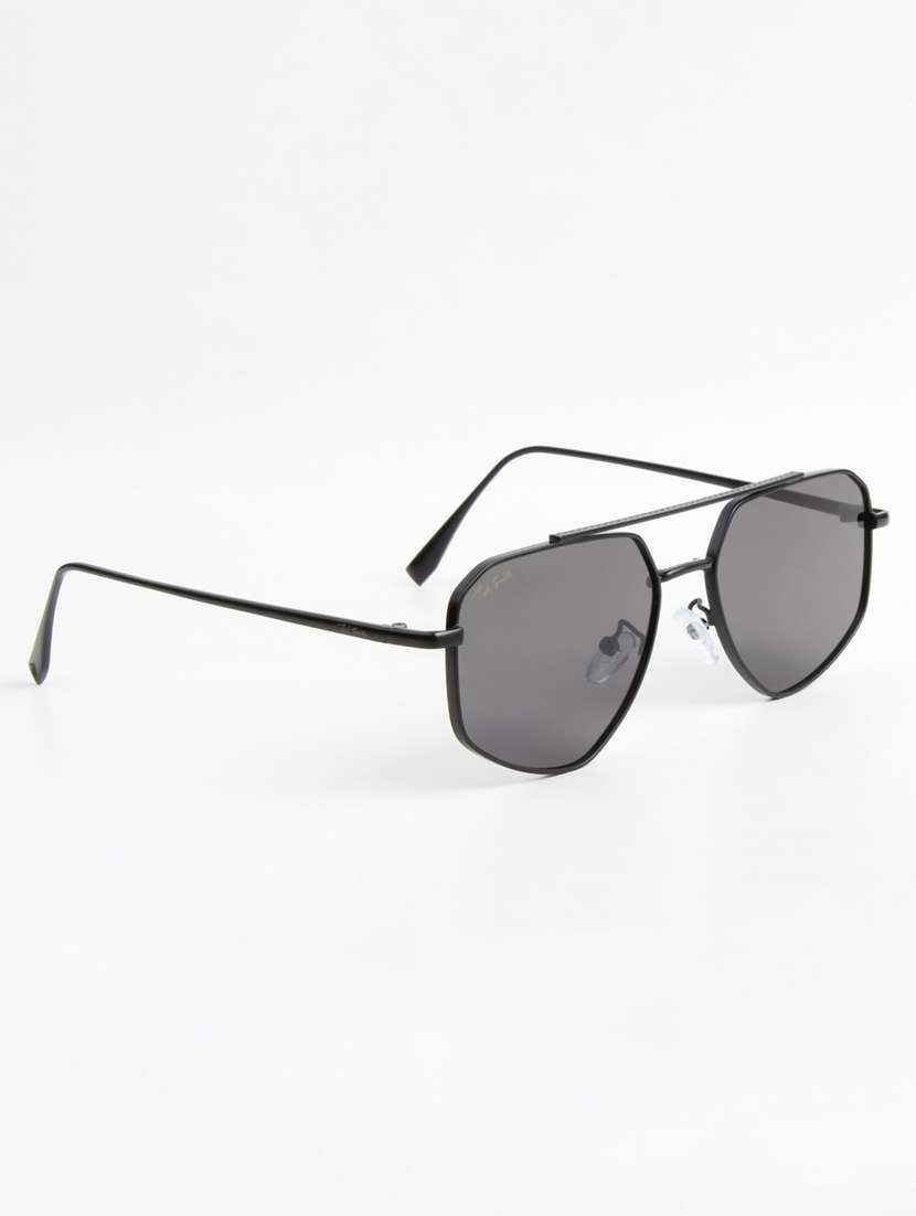 ted smith unisex aviator rhombus black sunglasses with uv protected lenses - 22146597 -  Standard Image - 2